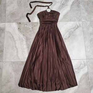 Betsy & Adam Formal Halter Pleated Fit Flare Maxi Brown Dress Petite 4